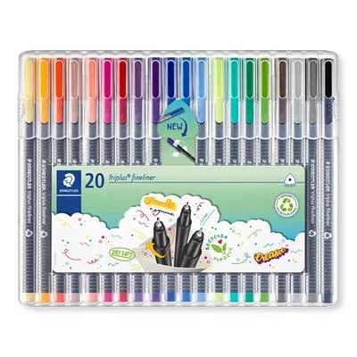 Tűfilc készlet, 0,3 mm, STAEDTLER "Triplus 334", 20 különböző szín 20 db