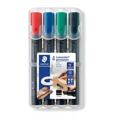 Alkoholos marker készlet, 2-5 mm, vágott, STAEDTLER "Lumocolor® 350", 4 különböző szín 4 db