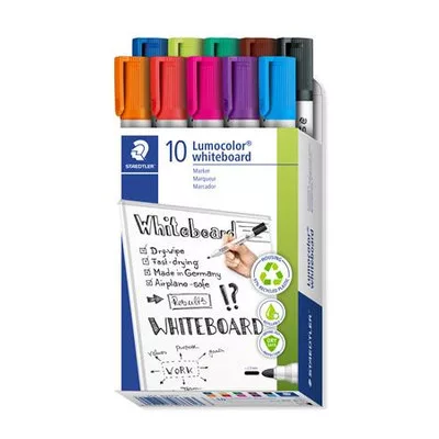 Táblamarker készlet, 2 mm, kúpos, STAEDTLER "Lumocolor® 351", 10 különböző szín