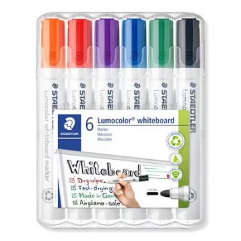   Táblamarker készlet, 2 mm, kúpos, STAEDTLER "Lumocolor® 351", 6 különböző szín