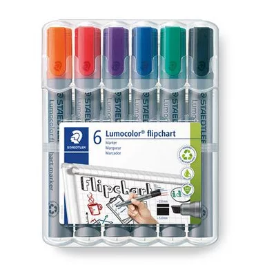 Flipchart marker készlet, 2 mm, kúpos, STAEDTLER "Lumocolor 356", 6 különböző szín
