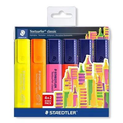 Szövegkiemelő készlet, 1-5 mm, STAEDTLER "Textsurfer® Classic 364", 4+2 szín 6 db