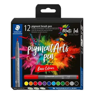 Ecsetirón készlet, STAEDTLER "Pigment brush 371", 12 különböző alapszín 12 db