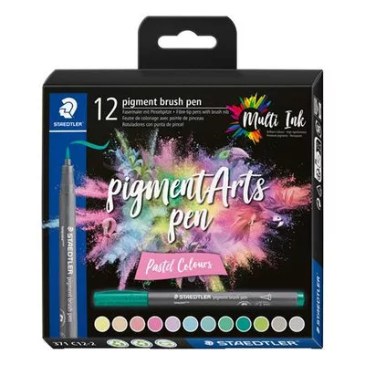 Ecsetirón készlet, STAEDTLER "Pigment brush 371", 12 különböző pasztell szín 12 db