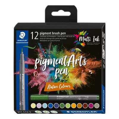 Ecsetirón készlet, STAEDTLER "Pigment brush 371", 12 különböző természeti szín 12 db