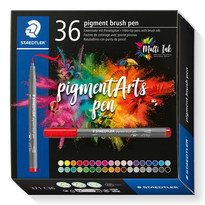 Ecsetirón készlet, STAEDTLER "Pigment brush 371", 36 különböző szín