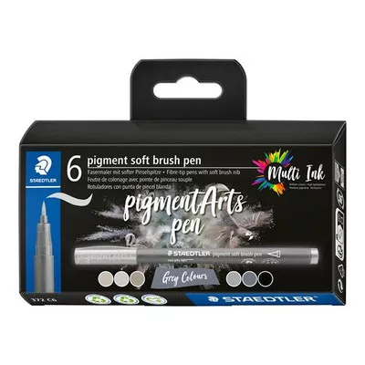 Ecsetirón készlet, STAEDTLER "Pigment 372", 6 különböző fekete és szürke árnyalat 6 db