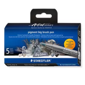   Ecsetirón készlet, STAEDTLER "Pigment big brush 373", 5 különböző szürke és fekete árnyalat 5 db