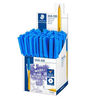 Golyóstoll, 0,3 mm, kupakos, STAEDTLER "Stick 430 F", kék 50 db