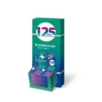   Radír display, STAEDTLER "Mars® Plastic 526, 125 years", kék-zöld-lila