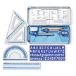Matematikai készlet, fém dobozban, 10 darabos, vonalzóval, körzővel és kiegészítőkkel, STAEDTLER® "557 10" 1 készlet
