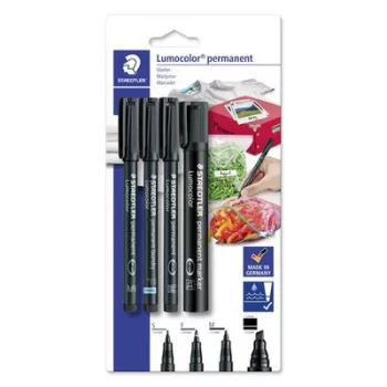   Alkoholos marker készlet, vegyes, STAEDTLER "Lumocolor® 60" 4 különböző vonalvastagság, fekete 4 db