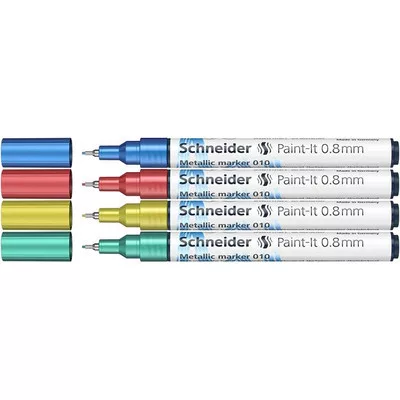 Akrilmarker készlet, 0,8 mm, SCHNEIDER "Paint-It 010", 4 különböző metálszín