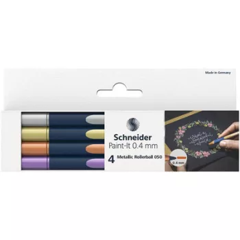   Metálfényű rollertoll készlet, 0,4 mm, SCHNEIDER "Paint-It 050" 4 különböző szín 4 db