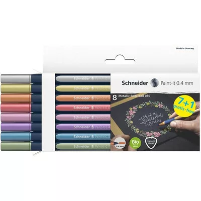 Metálfényű rollertoll készlet, 0,4 mm, SCHNEIDER "Paint-It 050" 8 különböző szín 8 db