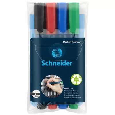 Alkoholos marker készlet, 1-3 mm, kúpos, SCHNEIDER "Maxx 130", 4 különböző szín 4 db