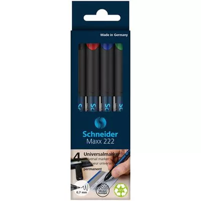 Alkoholos marker készlet, OHP, 0,7 mm, SCHNEIDER "Maxx 222 F", 4 különböző szín 4 db