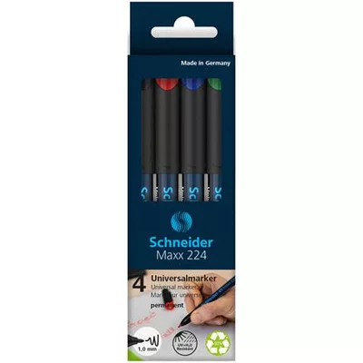 Alkoholos marker készlet, OHP, 1 mm, SCHNEIDER "Maxx 224 M", 4 különböző szín 4 db