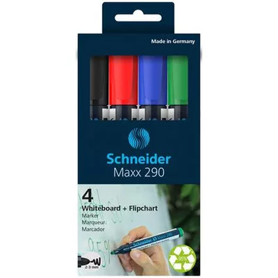 Tábla- és flipchart marker készlet, 2-3 mm, kúpos, SCHNEIDER "Maxx 290", 4 különböző szín 4 db