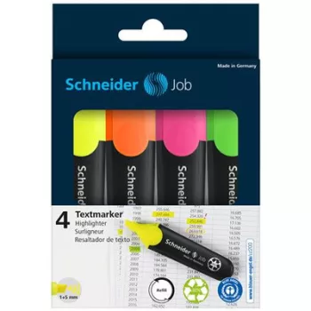   Szövegkiemelő készlet, 1-5 mm, SCHNEIDER "Job 150", 4 különböző szín 4 db