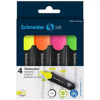 Szövegkiemelő készlet, 1-5 mm, SCHNEIDER "Job 150", 4 különböző szín 4 db