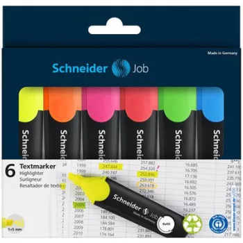   Szövegkiemelő készlet, 1-5 mm, SCHNEIDER "Job 150", 6 különböző szín 6 db