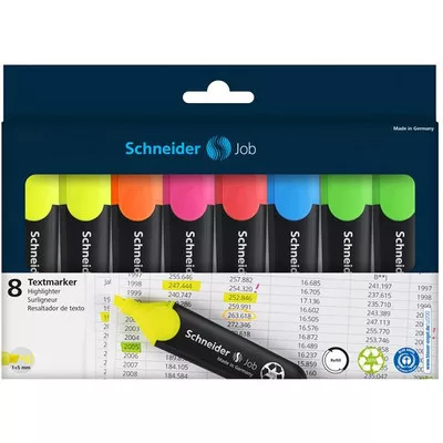 Szövegkiemelő készlet, 1-5 mm, SCHNEIDER "Job 150", 6+2 szín 8 db