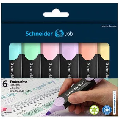 Szövegkiemelő készlet, 1-5 mm, SCHNEIDER "Job Pastel", 6 különböző pasztell szín 6 db