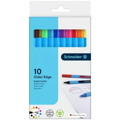 Golyóstoll készlet, 0,7 mm, kupakos, SCHNEIDER "Slider Edge XB", vegyes színek (szín nem választható) 10 db