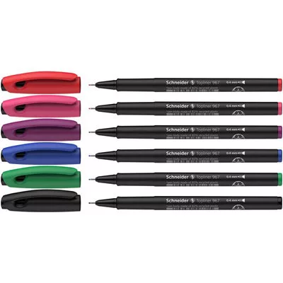 Tűfilc készlet, 0,4 mm, SCHNEIDER "Topliner 967", 6 különböző szín 6 db