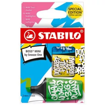   Szövegkiemelő készlet, 2-5 mm, STABILO, "Boss Mini Snooze One", 3 különböző szín 3 db