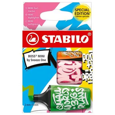 Szövegkiemelő készlet, 2-5 mm, STABILO, "Boss Mini Snooze One", 3 különböző szín 3 db