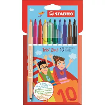   Filctoll készlet, 0,5-2 mm, kétvégű, STABILO "Trio 2 in 1", 10 különböző szín 10 db