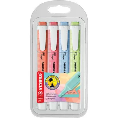 Szövegkiemelő készlet, 1-4 mm, STABILO "Swing Cool Pastel" 4 különboző szín 4 db
