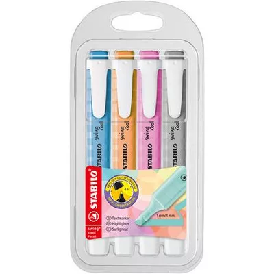 Szövegkiemelő készlet, 1-4 mm, STABILO "Swing cool Pastel", 4 különböző szín 4 db
