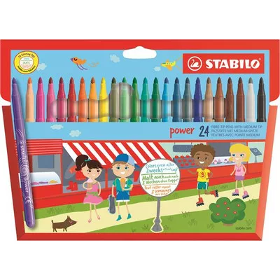 Filctoll készlet, 2 mm, STABILO "Power", 24 különböző szín 24 db