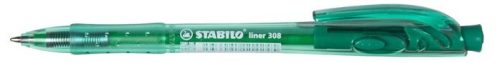 Golyóstoll, 0,38 mm, nyomógombos, STABILO "Liner 308", zöld