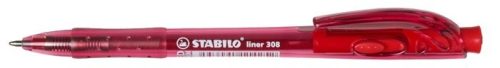 Golyóstoll, 0,38 mm, nyomógombos, STABILO "Liner 308", piros