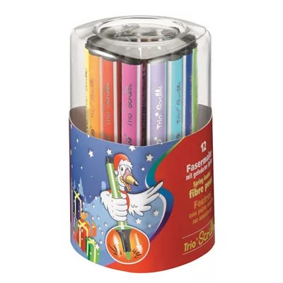 Filctoll készlet, 1,5-2 mm, rugós hegy, STABILO "Trio Scribbi", 12 különböző szín 12 db
