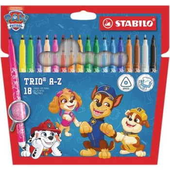   Filctoll készlet, 0,7 mm, STABILO "Trio A-Z", Mancs őrjárat, 18 különböző szín