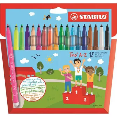 Filctoll készlet, 0,7 mm, STABILO "Trio A-Z", 18 különböző szín 18 db