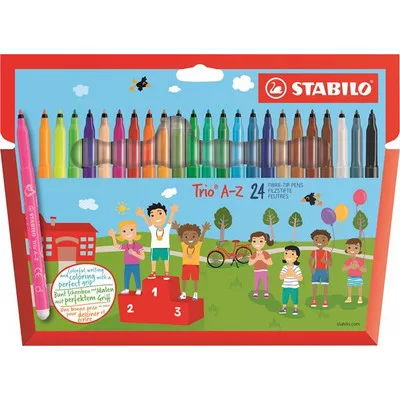 Filctoll készlet, 0,7 mm, STABILO "Trio A-Z", 24 különböző szín 24 db