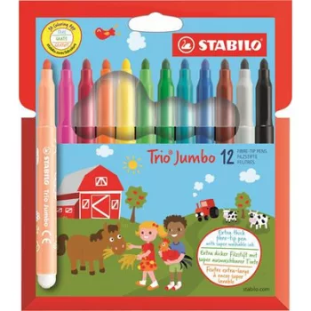   Filctoll készlet, 3 mm, STABILO "Trio Jumbo", 12 különböző szín 12 db