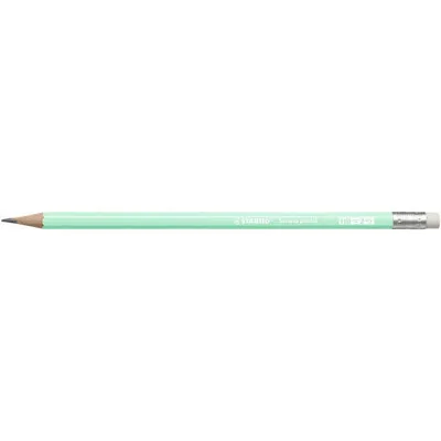 Grafitceruza radírral, HB, hatszögletű, STABILO "Swano Pastel", zöld 12 db