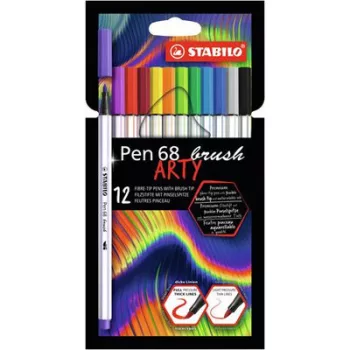   Ecsetirón készlet, STABILO "Pen 68 brush ARTY", 12 különböző szín 12 db