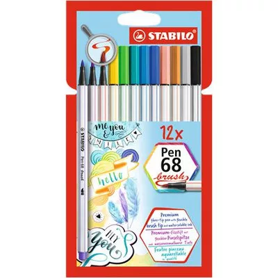 Ecsetirón készlet, STABILO "Pen 68 brush", 12 különböző szín 12 db