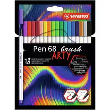   Ecsetirón készlet, STABILO "Pen 68 brush ARTY", 18 különböző szín 18 db