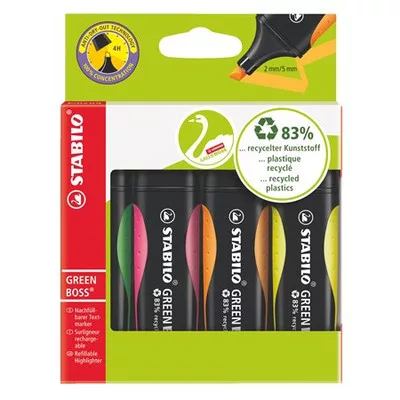Szövegkiemelő készlet, 2-5 mm, STABILO "Green Boss", 4 különböző szín 4 db