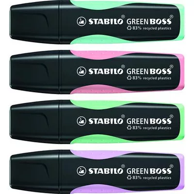 Szövegkiemelő készlet, 2-5 mm, STABILO "Green Boss Pastel", 4 különböző szín 4 db