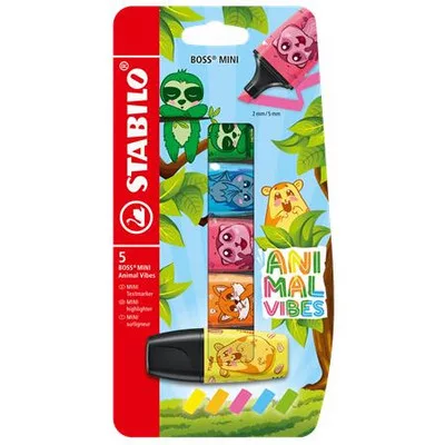 Szövegkiemelő készlet, 2-5 mm, STABILO "Boss Mini Animal Vibes", 5 különböző szín 5 db